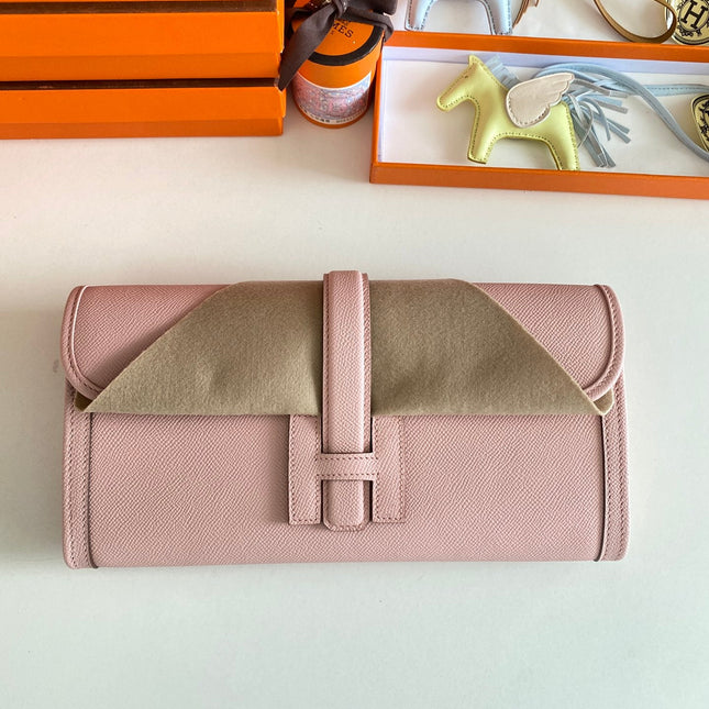 JIGE ELAN 29 CLUTCH IN CREPE PINK CALFSKIN