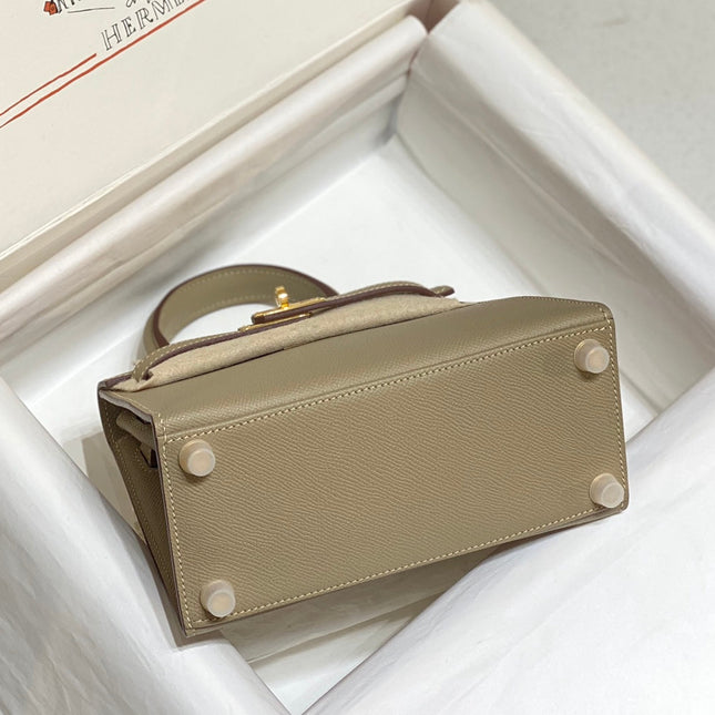 KELLY MINI 20 BAG IN TAN BROWN CALFSKIN WITH GOLD HARDWARE