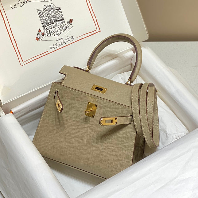 KELLY MINI 20 BAG IN TAN BROWN CALFSKIN WITH GOLD HARDWARE
