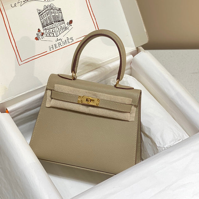 KELLY MINI 20 BAG IN TAN BROWN CALFSKIN WITH GOLD HARDWARE