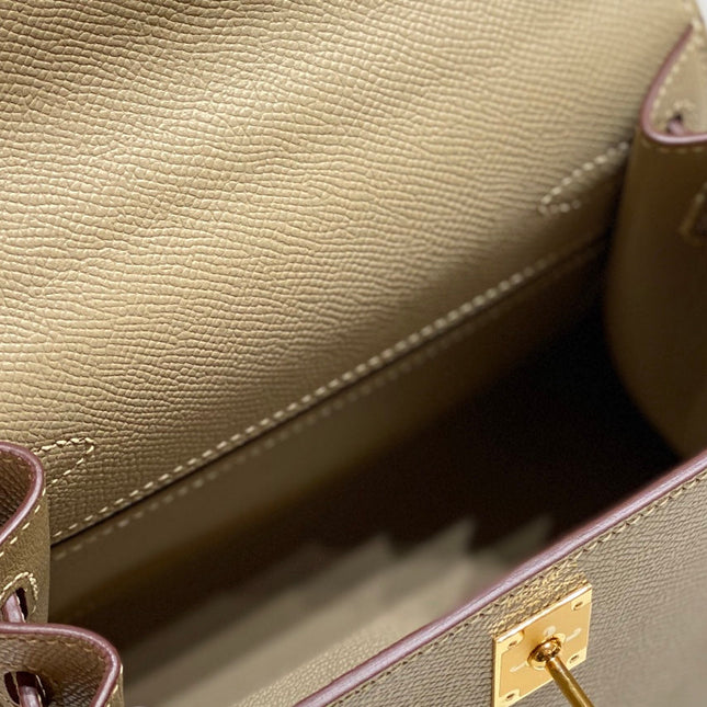 KELLY MINI 20 BAG IN TAN BROWN CALFSKIN WITH GOLD HARDWARE