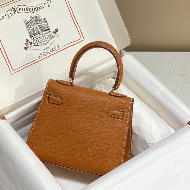 KELLY MINI 20 BAG IN BRONZE BROWN CALFSKIN WITH GOLD HARDWARE