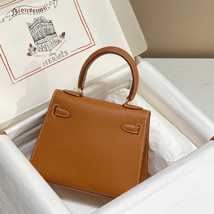 KELLY MINI 20 BAG IN BRONZE BROWN CALFSKIN WITH GOLD HARDWARE