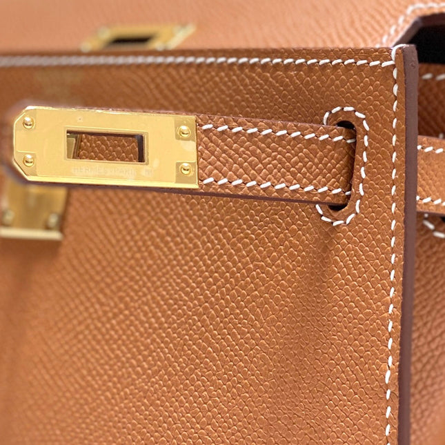 KELLY MINI 20 BAG IN BRONZE BROWN CALFSKIN WITH GOLD HARDWARE
