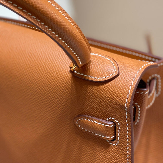 KELLY MINI 20 BAG IN BRONZE BROWN CALFSKIN WITH GOLD HARDWARE
