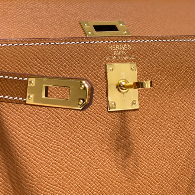 KELLY MINI 20 BAG IN BRONZE BROWN CALFSKIN WITH GOLD HARDWARE