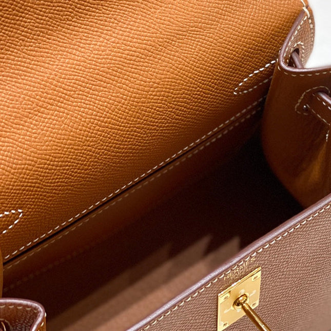KELLY MINI 20 BAG IN BRONZE BROWN CALFSKIN WITH GOLD HARDWARE