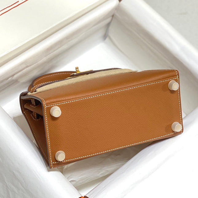 KELLY MINI 20 BAG IN BRONZE BROWN CALFSKIN WITH GOLD HARDWARE