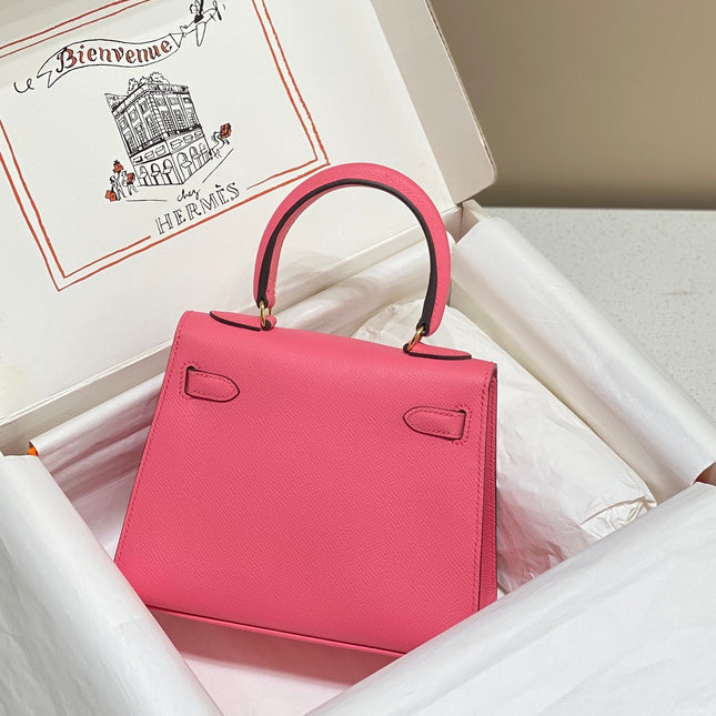 KELLY MINI 20 BAG IN WATERMELON PINK CALFSKIN WITH GOLD HARDWARE