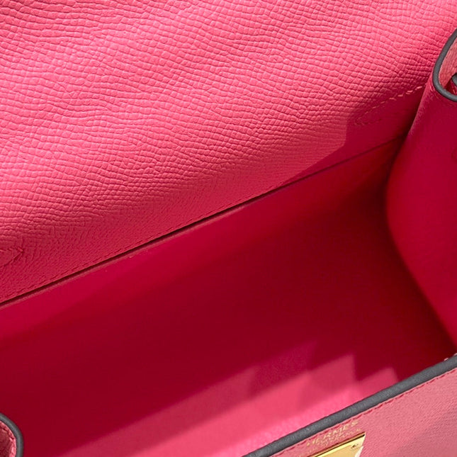 KELLY MINI 20 BAG IN WATERMELON PINK CALFSKIN WITH GOLD HARDWARE