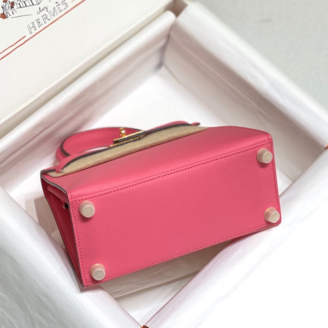 KELLY MINI 20 BAG IN WATERMELON PINK CALFSKIN WITH GOLD HARDWARE