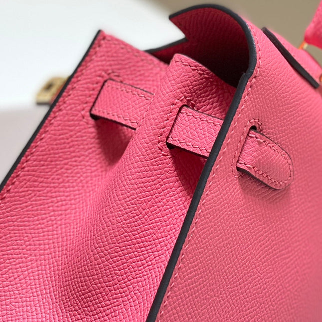KELLY MINI 20 BAG IN WATERMELON PINK CALFSKIN WITH GOLD HARDWARE