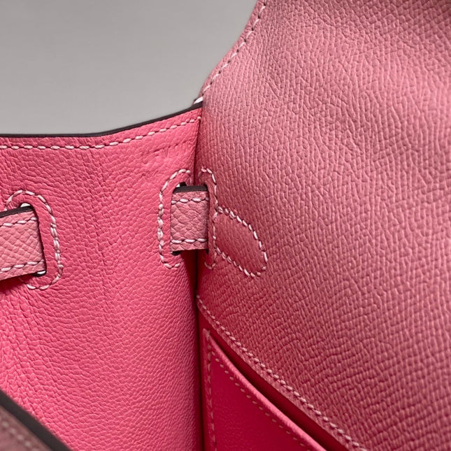 KELLY MINI 20 BAG IN ROUGE PINK CALFSKIN WITH GOLD HARDWARE