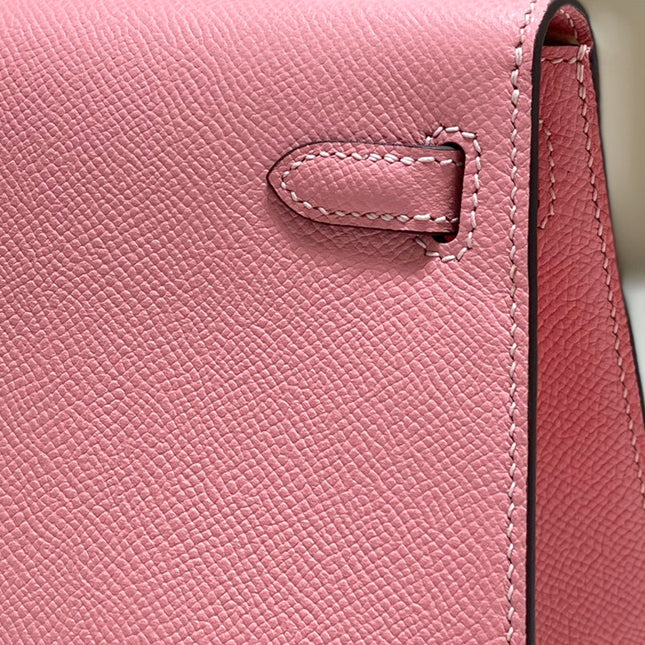 KELLY MINI 20 BAG IN ROUGE PINK CALFSKIN WITH GOLD HARDWARE
