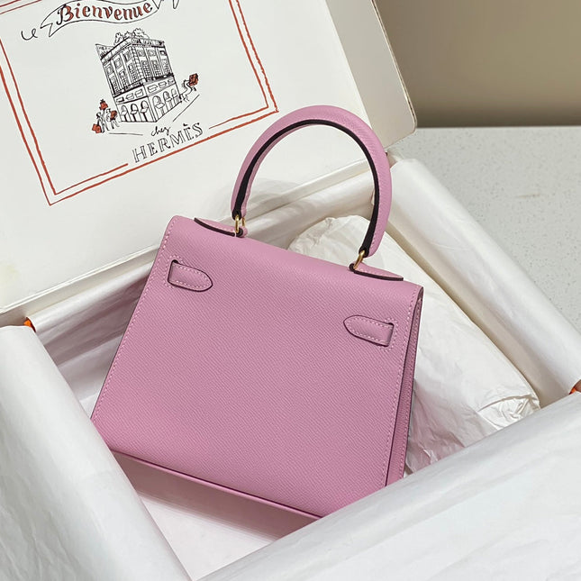 KELLY MINI 20 BAG IN BABY PINK CALFSKIN WITH GOLD HARDWARE