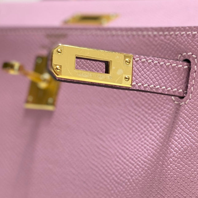 KELLY MINI 20 BAG IN BABY PINK CALFSKIN WITH GOLD HARDWARE