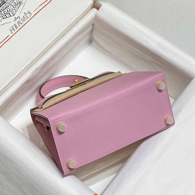 KELLY MINI 20 BAG IN BABY PINK CALFSKIN WITH GOLD HARDWARE