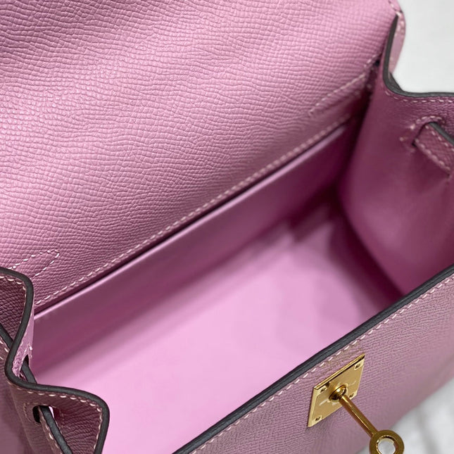 KELLY MINI 20 BAG IN BABY PINK CALFSKIN WITH GOLD HARDWARE
