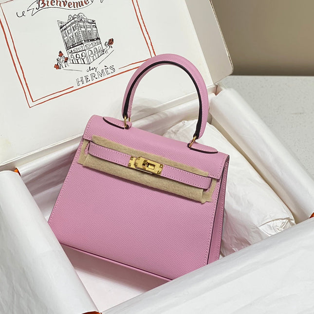KELLY MINI 20 BAG IN BABY PINK CALFSKIN WITH GOLD HARDWARE