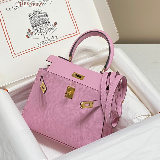 KELLY MINI 20 BAG IN BABY PINK CALFSKIN WITH GOLD HARDWARE