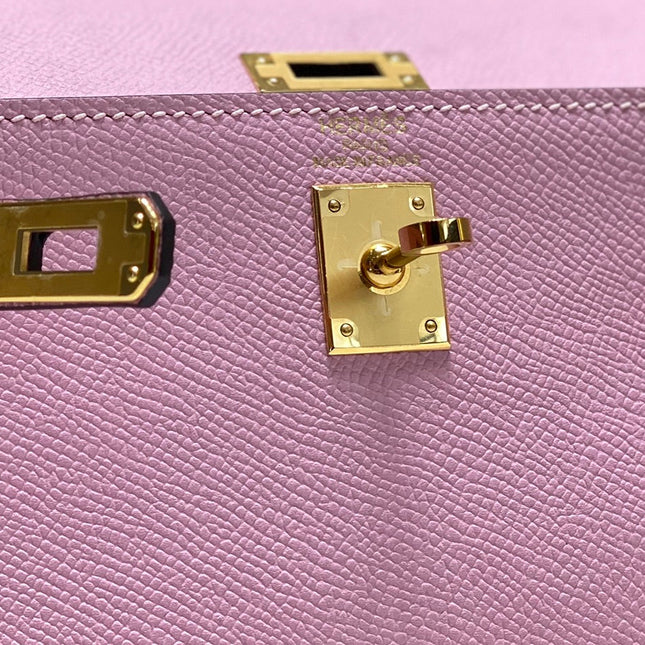KELLY MINI 20 BAG IN BABY PINK CALFSKIN WITH GOLD HARDWARE
