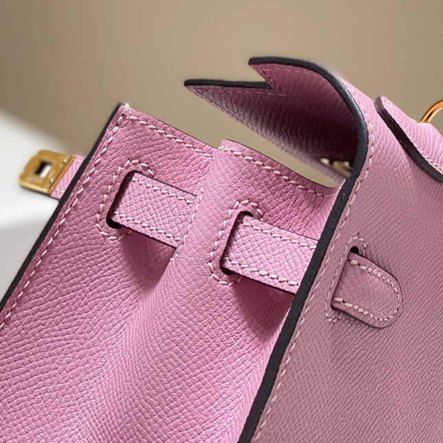 KELLY MINI 20 BAG IN BABY PINK CALFSKIN WITH GOLD HARDWARE