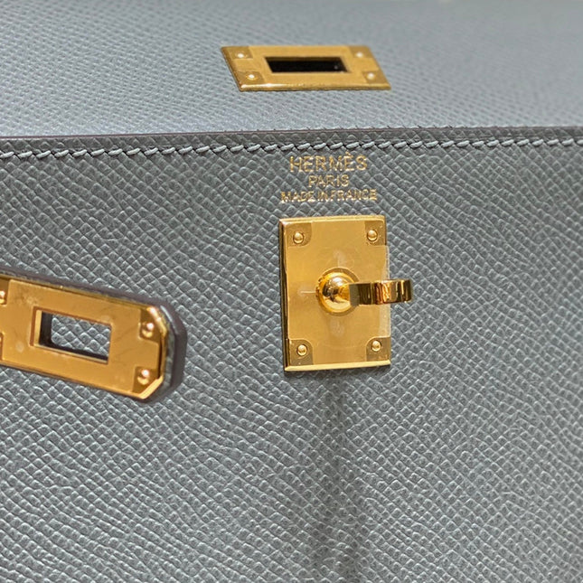 KELLY MINI 20 BAG IN SHARK GRAY CALFSKIN WITH GOLD HARDWARE