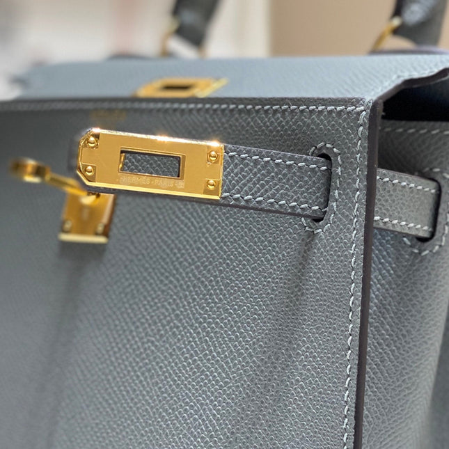 KELLY MINI 20 BAG IN SHARK GRAY CALFSKIN WITH GOLD HARDWARE