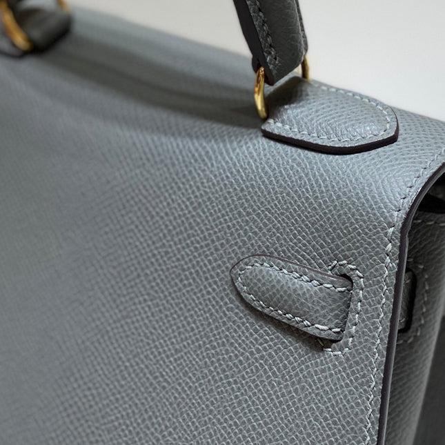 KELLY MINI 20 BAG IN SHARK GRAY CALFSKIN WITH GOLD HARDWARE