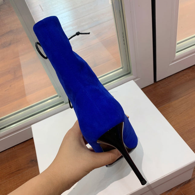 BALMAIN 26S BOOT 95 MM IN DARK BLUE SUEDE PEARL BUTTON