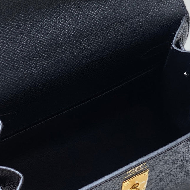 KELLY MINI 20 BAG IN BLACK CALFSKIN WITH GOLD HARDWARE