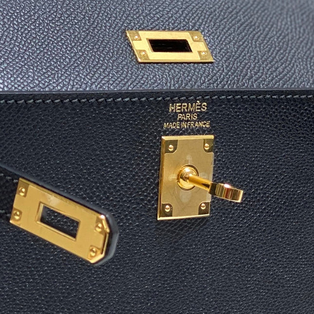 KELLY MINI 20 BAG IN BLACK CALFSKIN WITH GOLD HARDWARE