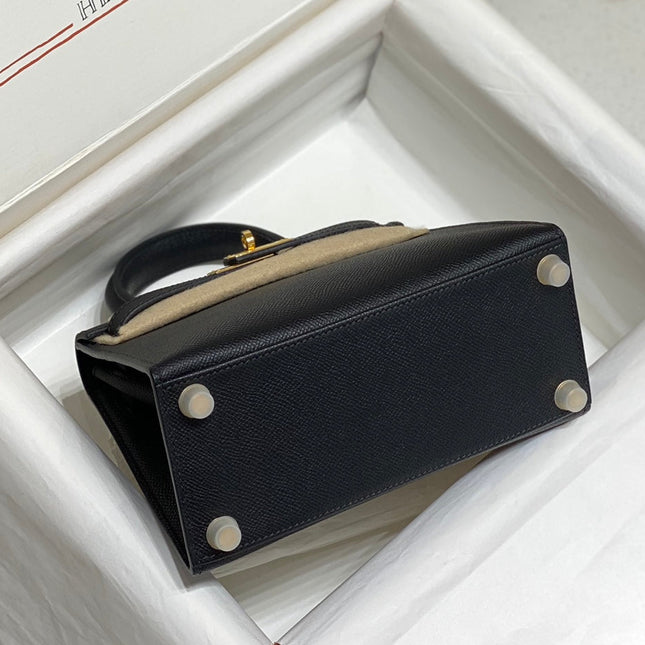 KELLY MINI 20 BAG IN BLACK CALFSKIN WITH GOLD HARDWARE