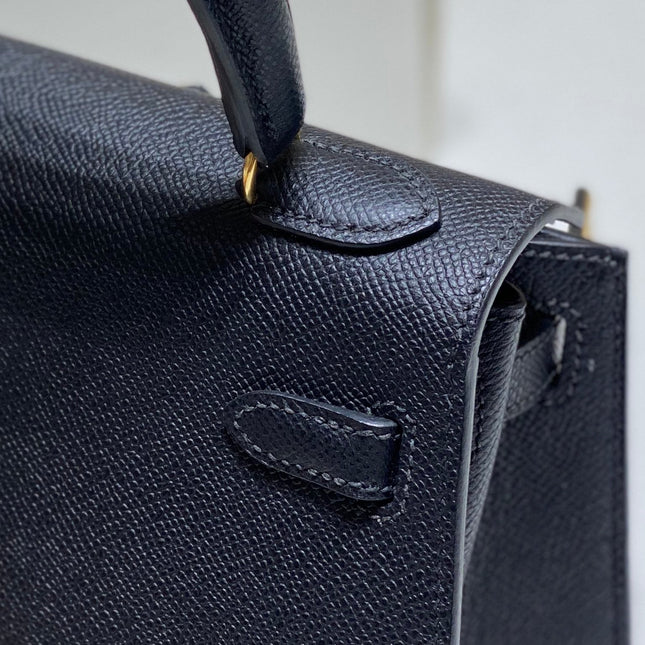KELLY MINI 20 BAG IN BLACK CALFSKIN WITH GOLD HARDWARE