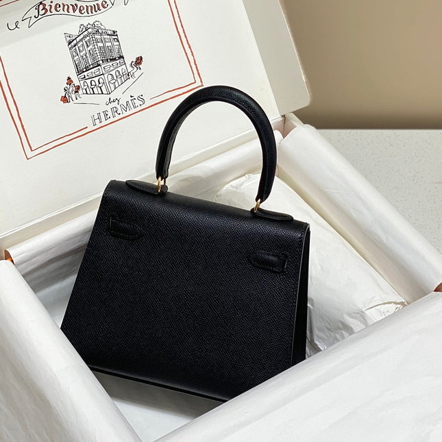 KELLY MINI 20 BAG IN BLACK CALFSKIN WITH GOLD HARDWARE