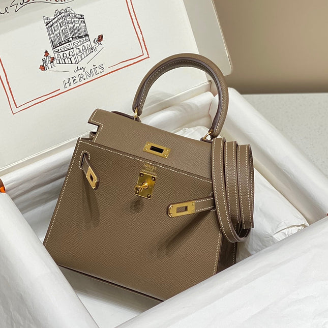 KELLY MINI 20 BAG IN MEDIUM BROWN CALFSKIN WITH GOLD HARDWARE