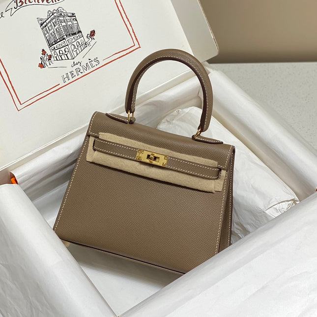KELLY MINI 20 BAG IN MEDIUM BROWN CALFSKIN WITH GOLD HARDWARE