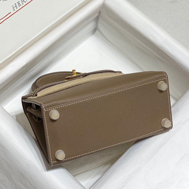 KELLY MINI 20 BAG IN MEDIUM BROWN CALFSKIN WITH GOLD HARDWARE
