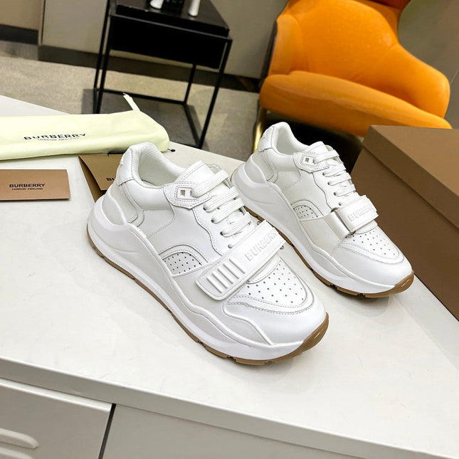 BURBERRY 26S PERFORATED SNEAKERS IN WHITE CALFSKIN