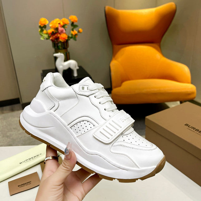 BURBERRY 26S PERFORATED SNEAKERS IN WHITE CALFSKIN