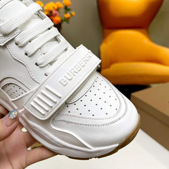 BURBERRY 26S PERFORATED SNEAKERS IN WHITE CALFSKIN