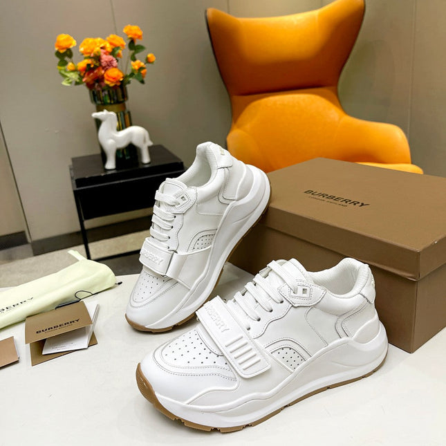 BURBERRY 26S PERFORATED SNEAKERS IN WHITE CALFSKIN