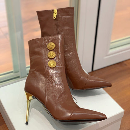 BALMAIN 26S BOOT 105 MM IN BROWN CALFSKIN WITH GOLD HARDWARE