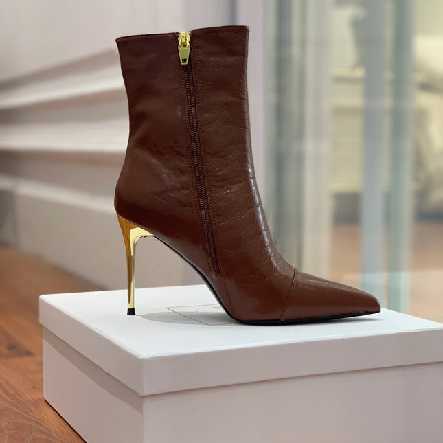 BALMAIN 26S BOOT 105 MM IN BROWN CALFSKIN WITH GOLD HARDWARE
