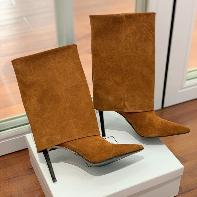 BALMAIN 26S BOOTS 105 MM IN BROWN SUEDE
