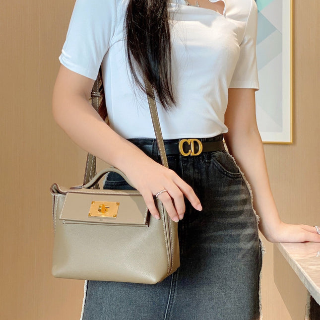 MINI 24/24 21CM IN TOGO ETOUPE EVERCOLOR CALFSKIN GOLD KELLY BUCKLE