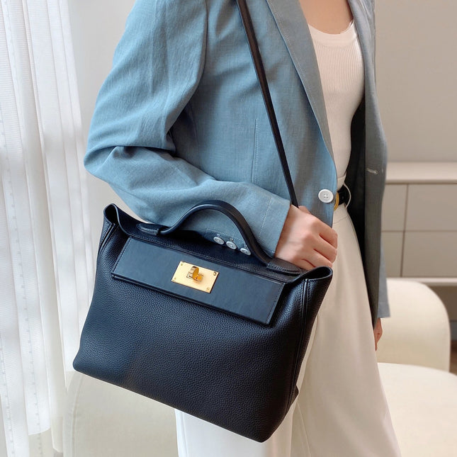 MINI 24/24 29CM IN BLACK EVERCOLOR CALFSKIN GOLD KELLY BUCKLE