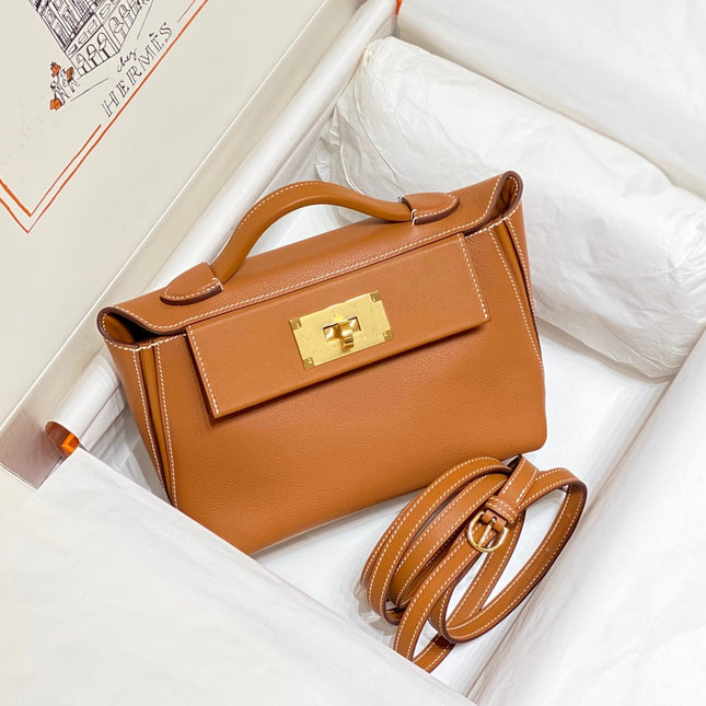 MINI 24/24 21CM IN ORANGE MINIMUM EVERCOLOR CALFSKIN GOLD KELLY BUCKLE