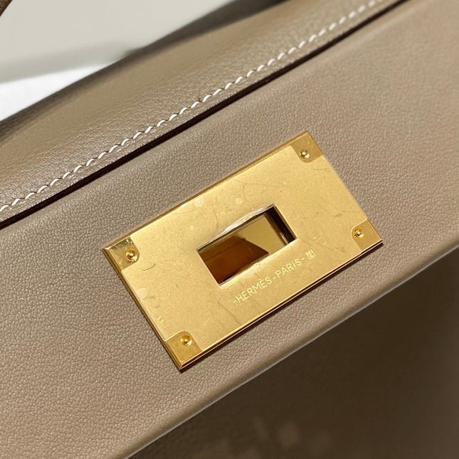 MINI 24/24 21CM IN TOGO ETOUPE EVERCOLOR CALFSKIN GOLD KELLY BUCKLE