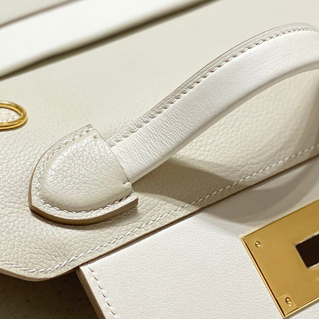 MINI 24/24 21CM IN OFF WHITE EVERCOLOR CALFSKIN GOLD KELLY BUCKLE